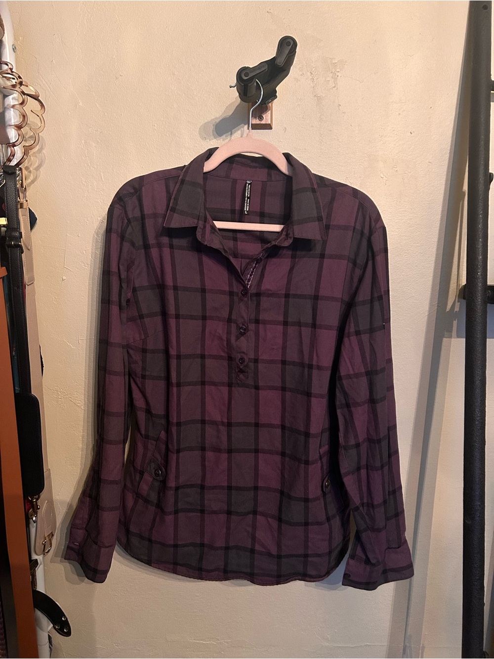 Patagonia Purple and Black Plaid Button-Down Shirt